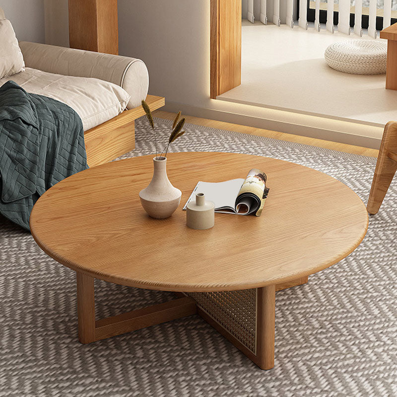 Round Solid Wood Coffee Table Cross Legs Coffee Cocktail Table