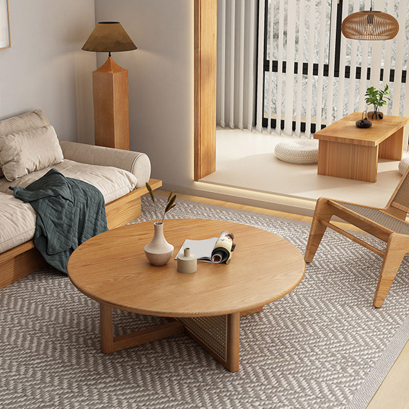 Round Solid Wood Coffee Table Cross Legs Coffee Cocktail Table
