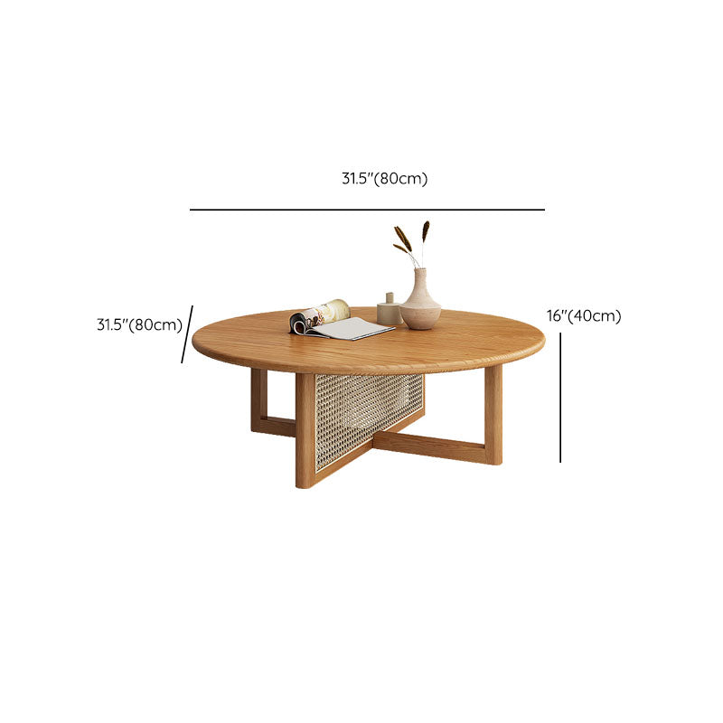 Round Solid Wood Coffee Table Cross Legs Coffee Cocktail Table