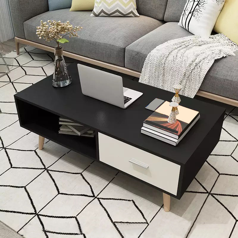 16.53" Tall Rectangle Coffee Table Wooden 4 Legs Cocktail Table with Storage