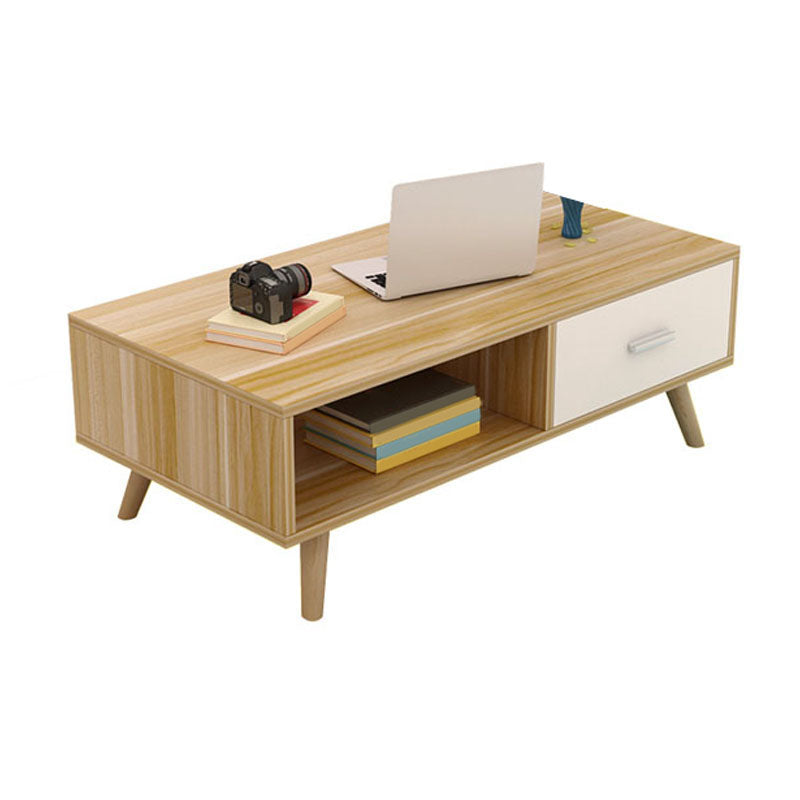 16.53" Tall Rectangle Coffee Table Wooden 4 Legs Cocktail Table with Storage