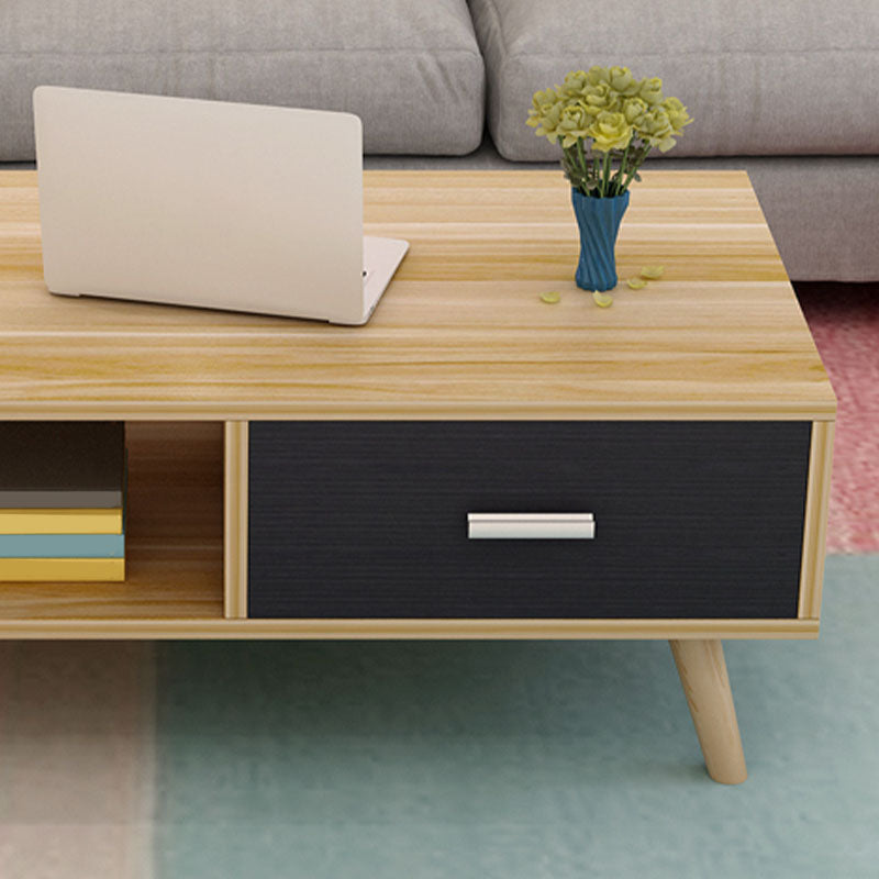 16.53" Tall Rectangle Coffee Table Wooden 4 Legs Cocktail Table with Storage