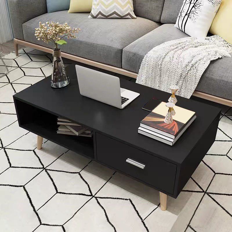 16.53" Tall Rectangle Coffee Table Wooden 4 Legs Cocktail Table with Storage