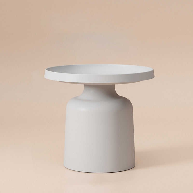 Mid-Century Modern Round Metal Coffee Table Pedestal Tray Top Cocktail Table