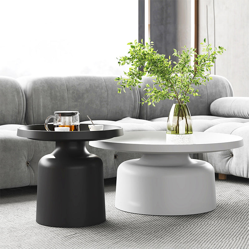 Mid-Century Modern Round Metal Coffee Table Pedestal Tray Top Cocktail Table