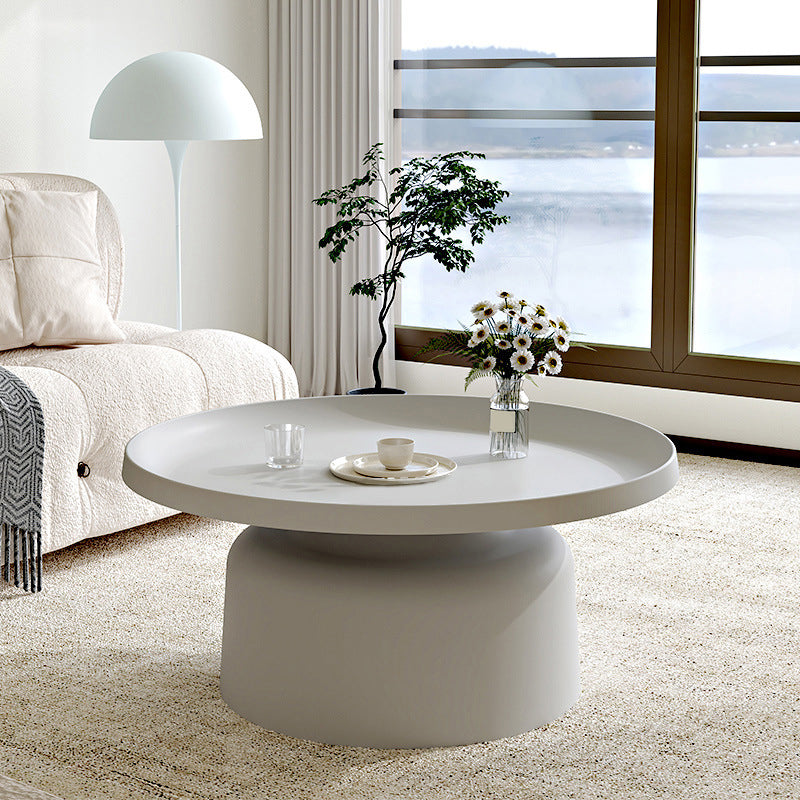 Mid-Century Modern Round Metal Coffee Table Pedestal Tray Top Cocktail Table