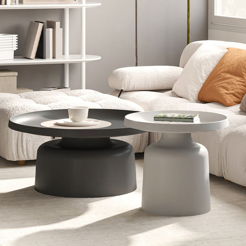 Mid-Century Modern Round Metal Coffee Table Pedestal Tray Top Cocktail Table