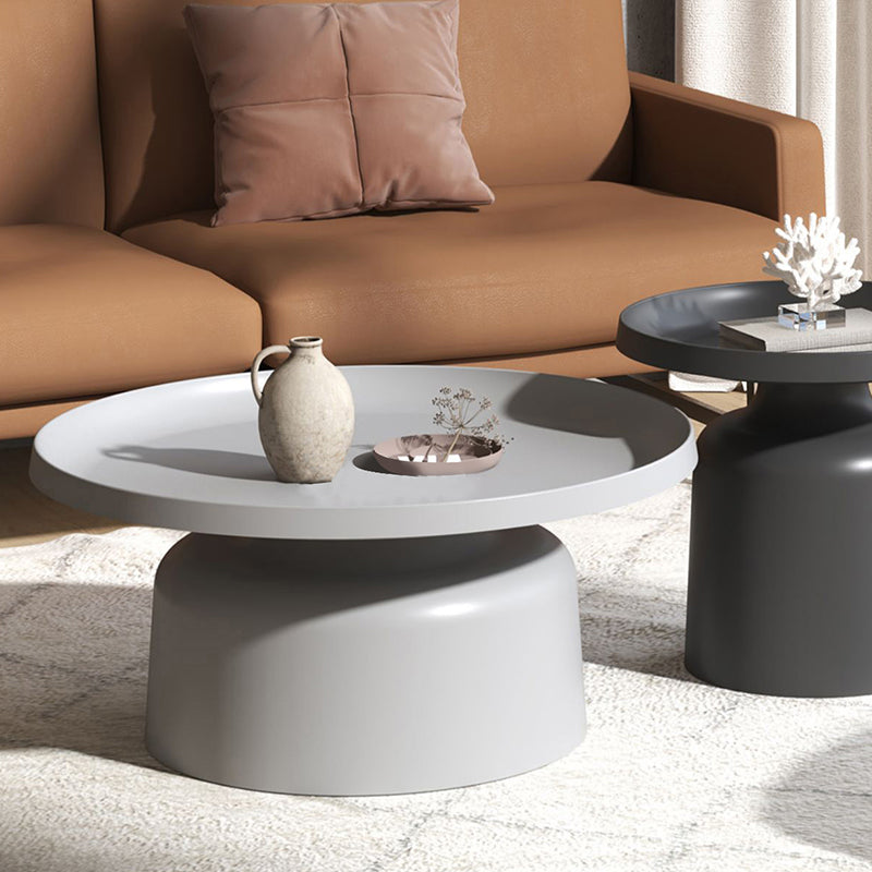 Mid-Century Modern Round Metal Coffee Table Pedestal Tray Top Cocktail Table