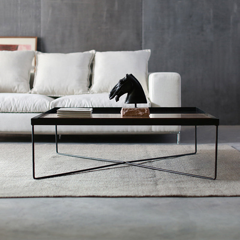 Black Rectangle / Square Tray Top Coffee Table Iron Cross Legs Cocktail Table