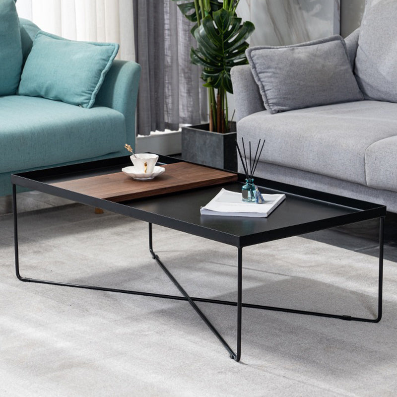 Black Rectangle / Square Tray Top Coffee Table Iron Cross Legs Cocktail Table