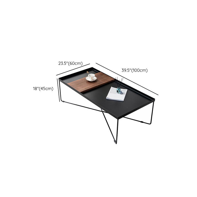 Black Rectangle / Square Tray Top Coffee Table Iron Cross Legs Cocktail Table