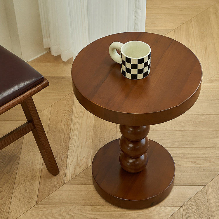 Traditional Round Wooden End Table 15.74" Wide Pedestal Side Table