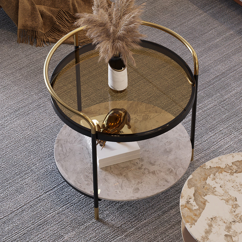 Contemporary with Shelf 3 Legs Round Double Tier Side End Table