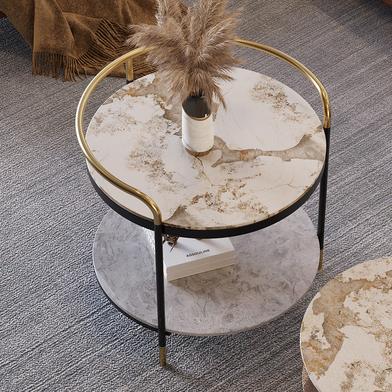 Contemporary with Shelf 3 Legs Round Double Tier Side End Table