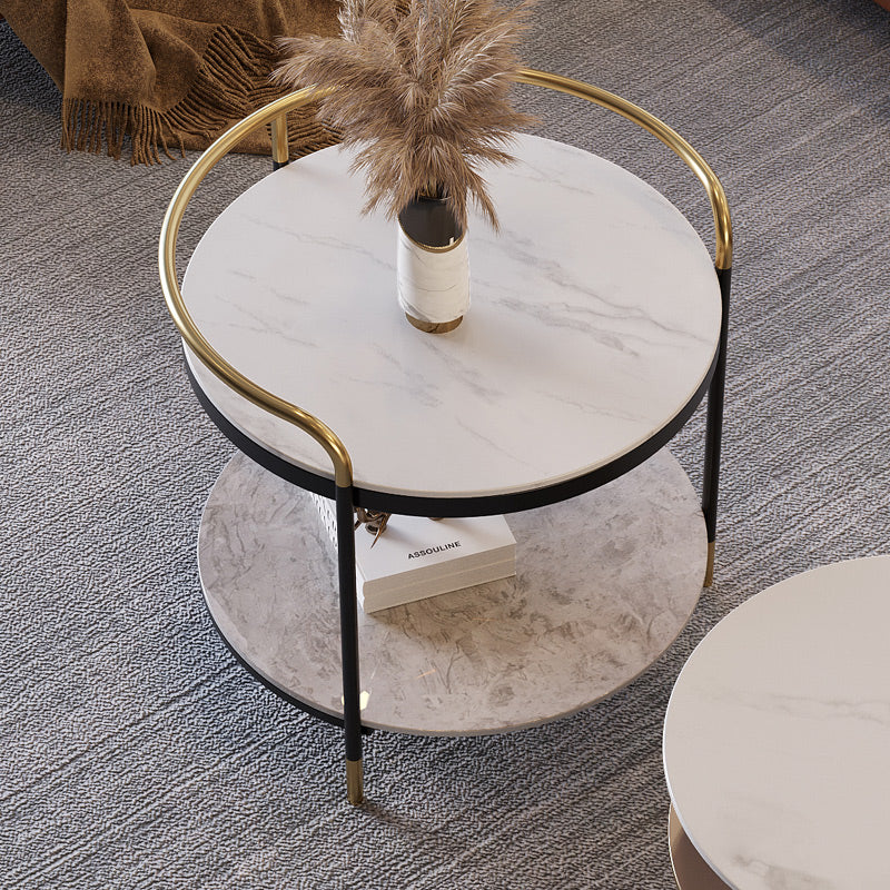 Contemporary with Shelf 3 Legs Round Double Tier Side End Table