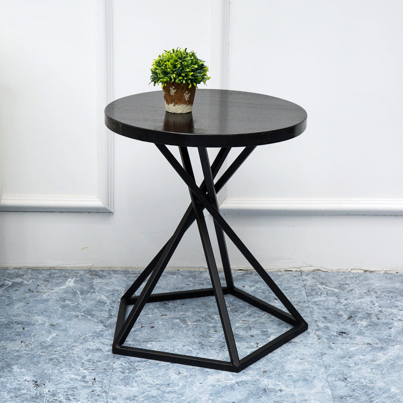 Wood Round Side Table Black Metal Frame Sofa Side Accent Table
