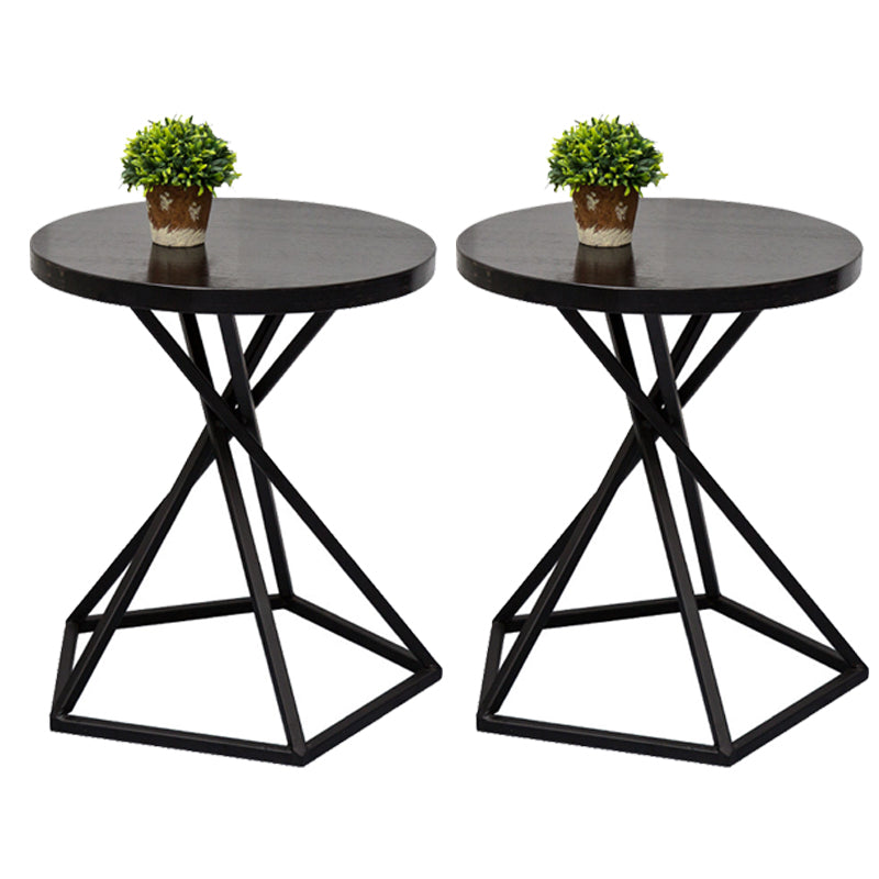 Wood Round Side Table Black Metal Frame Sofa Side Accent Table