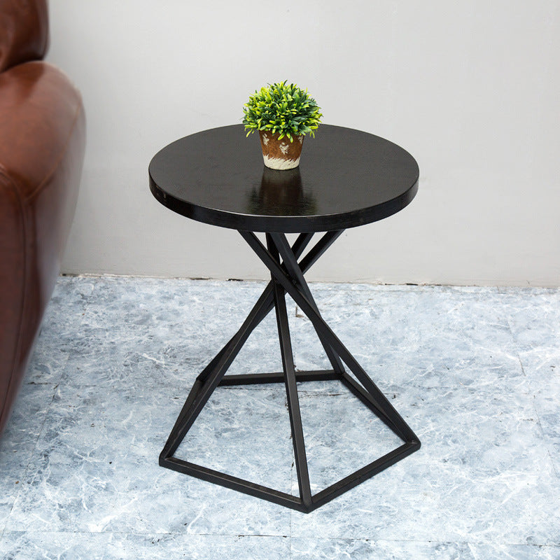 Wood Round Side Table Black Metal Frame Sofa Side Accent Table
