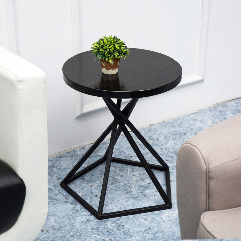 Wood Round Side Table Black Metal Frame Sofa Side Accent Table