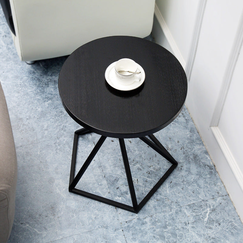 Wood Round Side Table Black Metal Frame Sofa Side Accent Table