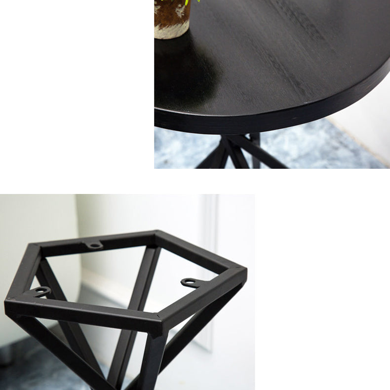 Wood Round Side Table Black Metal Frame Sofa Side Accent Table
