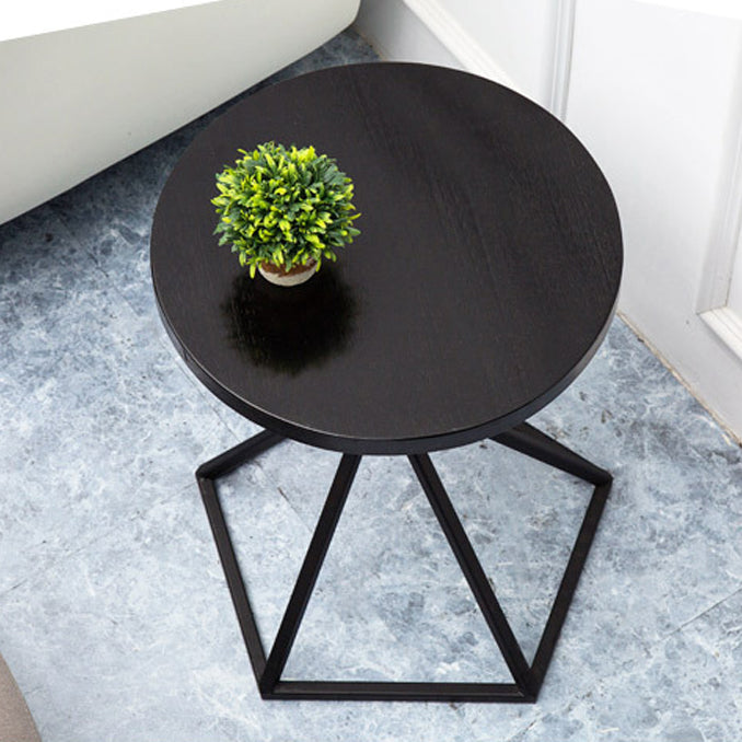 Wood Round Side Table Black Metal Frame Sofa Side Accent Table