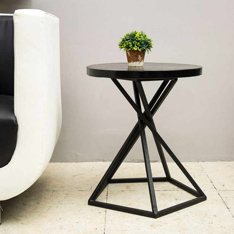 Wood Round Side Table Black Metal Frame Sofa Side Accent Table