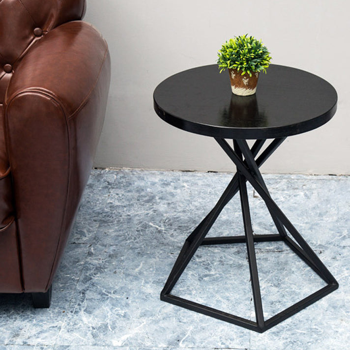 Wood Round Side Table Black Metal Frame Sofa Side Accent Table