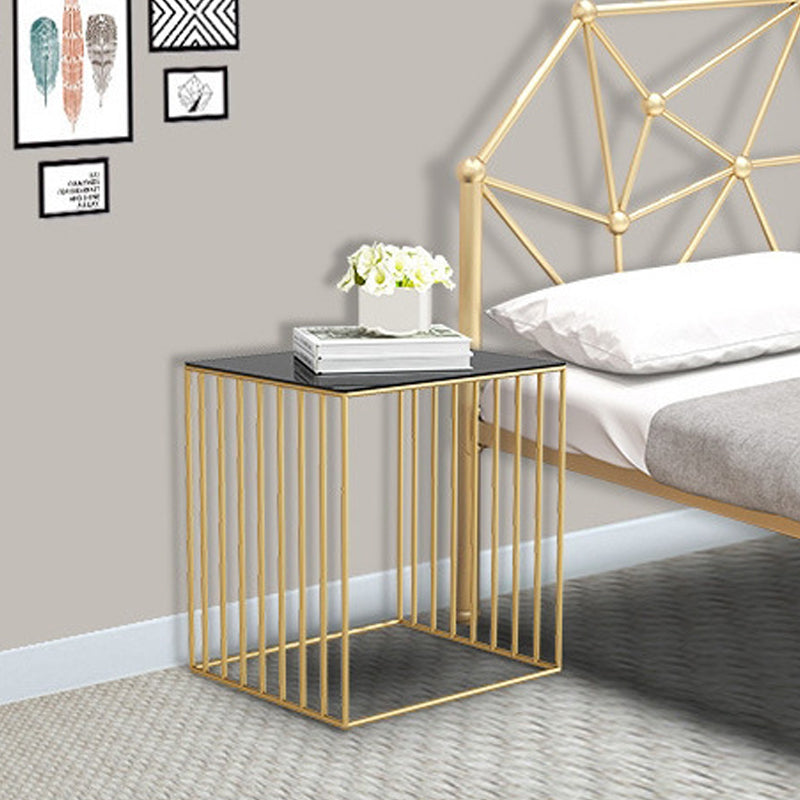 Contemporary Glass Top Frame Square Bedside Accent Side Table