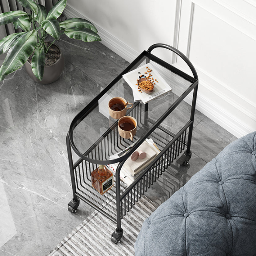 Modern Glass Top with Storage Double Tier Living Room Accent Side Table