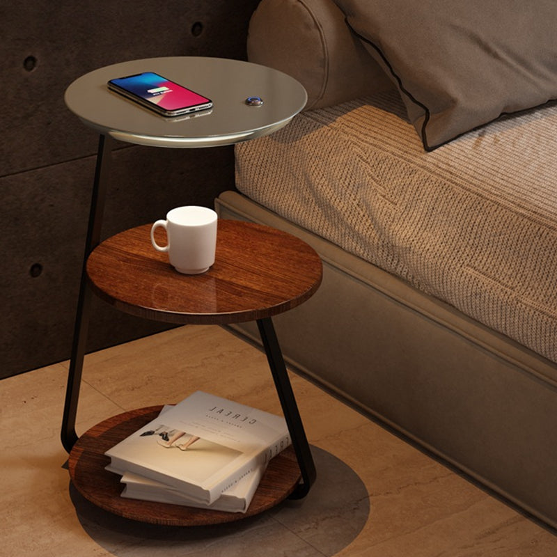 Modern Solid Wood Round 3-Tier Living Room Accent Side Table