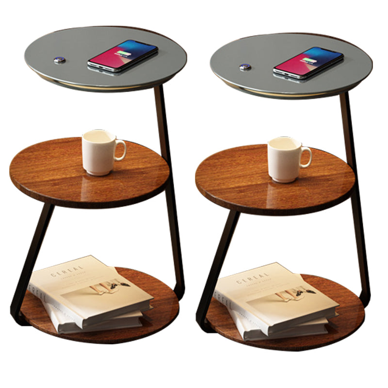 Modern Solid Wood Round 3-Tier Living Room Accent Side Table