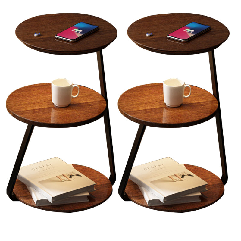 Modern Solid Wood Round 3-Tier Living Room Accent Side Table