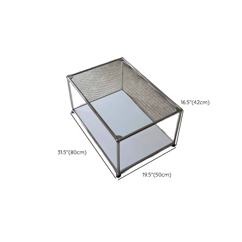 16.53"H Rectangle Glass Coffee Table Stainless Steel Frame Cocktail Table