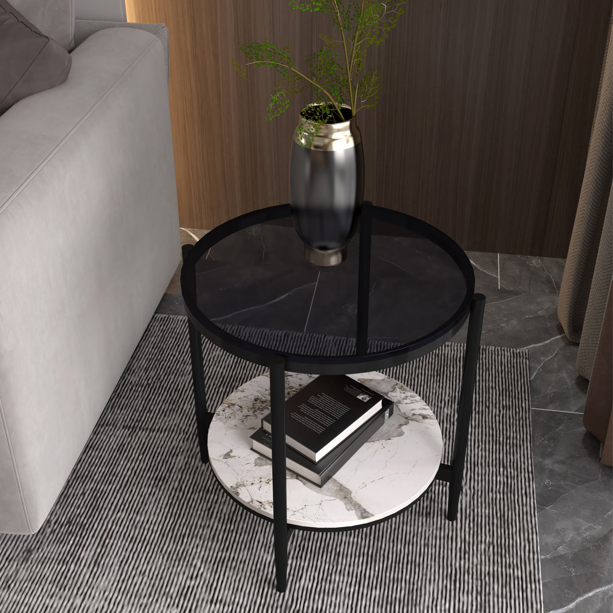 Modernistic 4 Legs Round Double Tier Living Room Accent Side Table