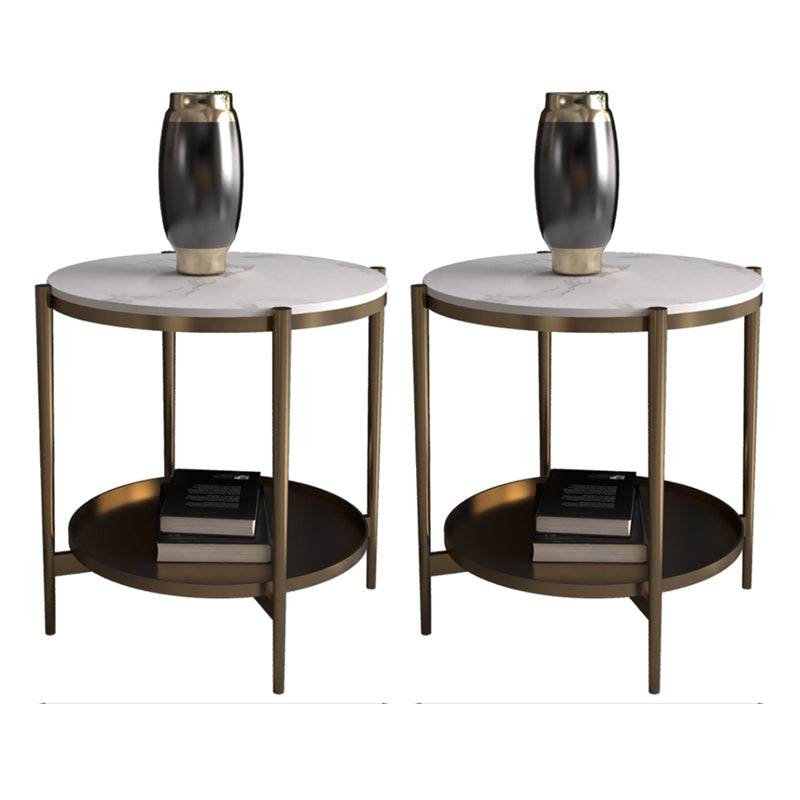Modernistic 4 Legs Round Double Tier Living Room Accent Side Table