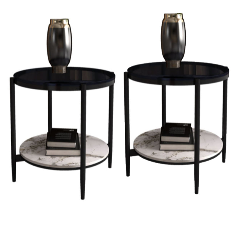 Modernistic 4 Legs Round Double Tier Living Room Accent Side Table