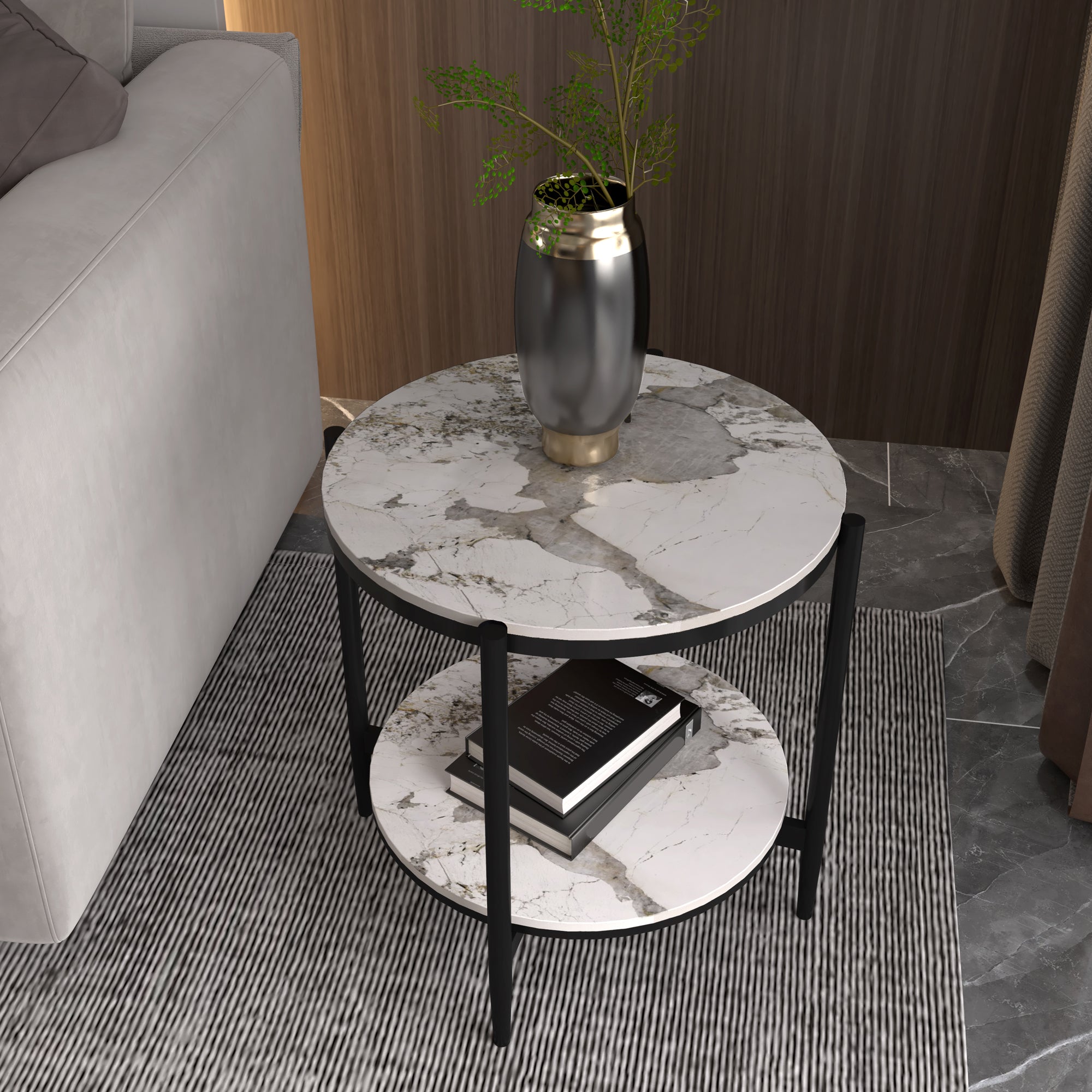 Modernistic 4 Legs Round Double Tier Living Room Accent Side Table
