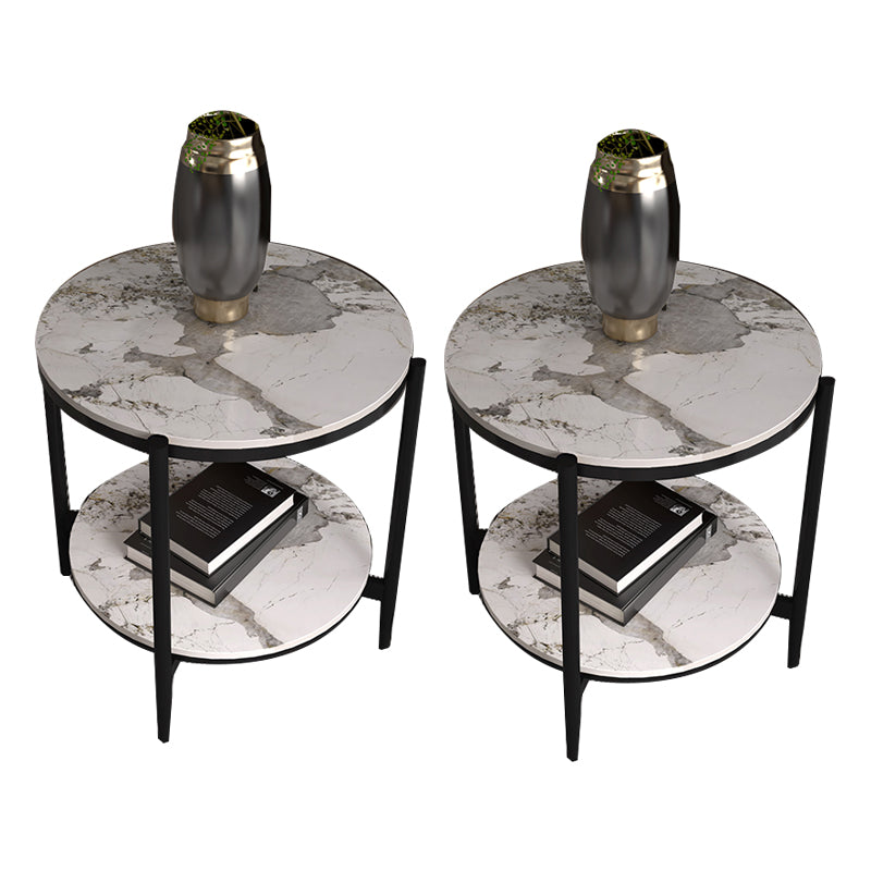 Modernistic 4 Legs Round Double Tier Living Room Accent Side Table