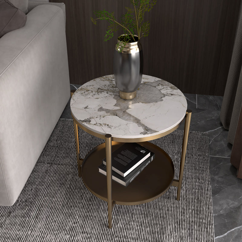 Modernistic 4 Legs Round Double Tier Living Room Accent Side Table