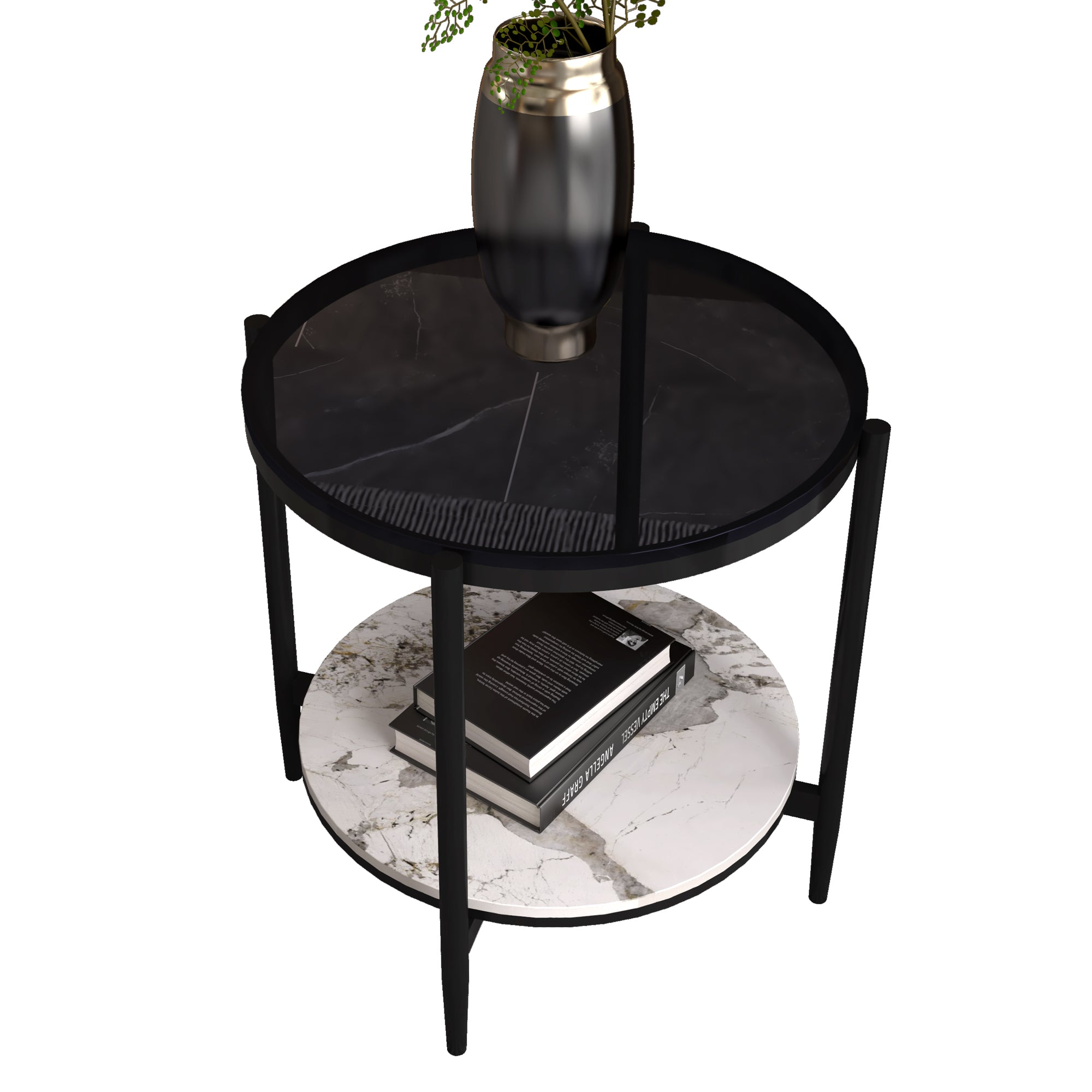 Modernistic 4 Legs Round Double Tier Living Room Accent Side Table