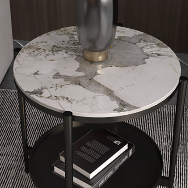 Modernistic 4 Legs Round Double Tier Living Room Accent Side Table