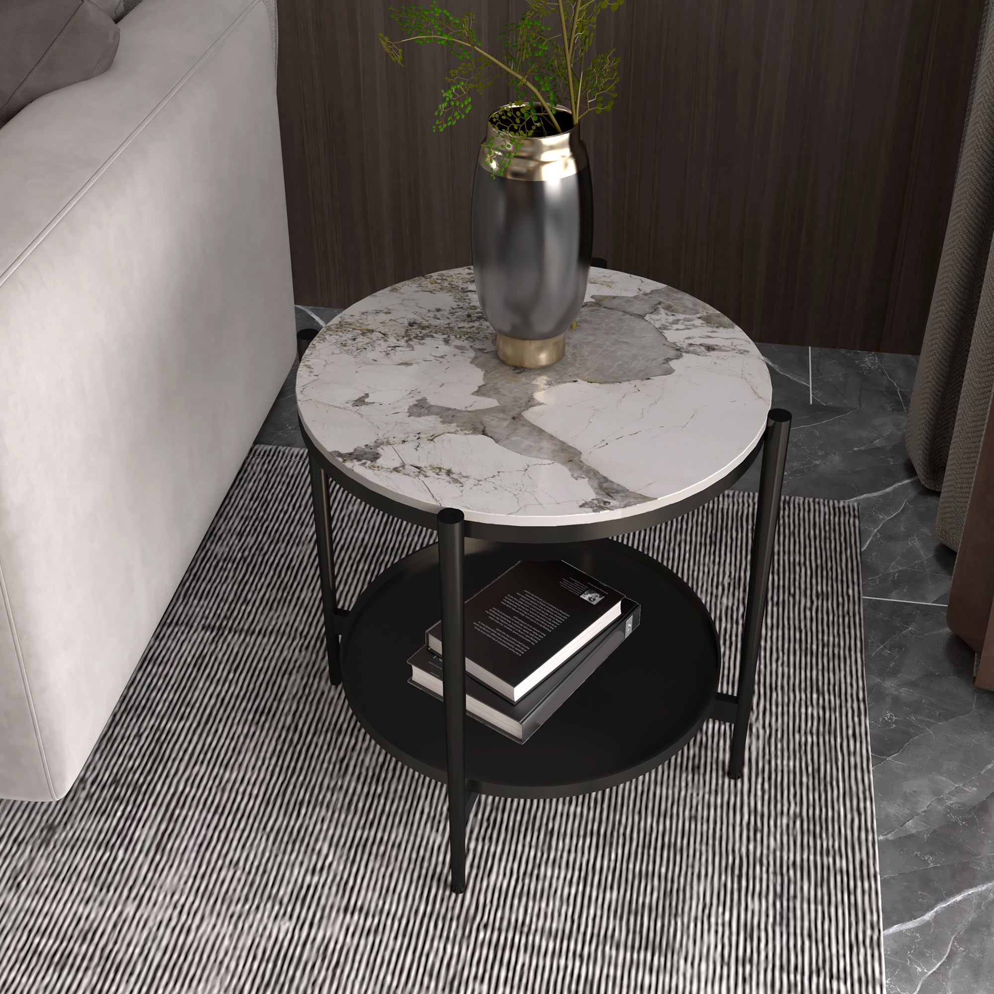 Modernistic 4 Legs Round Double Tier Living Room Accent Side Table