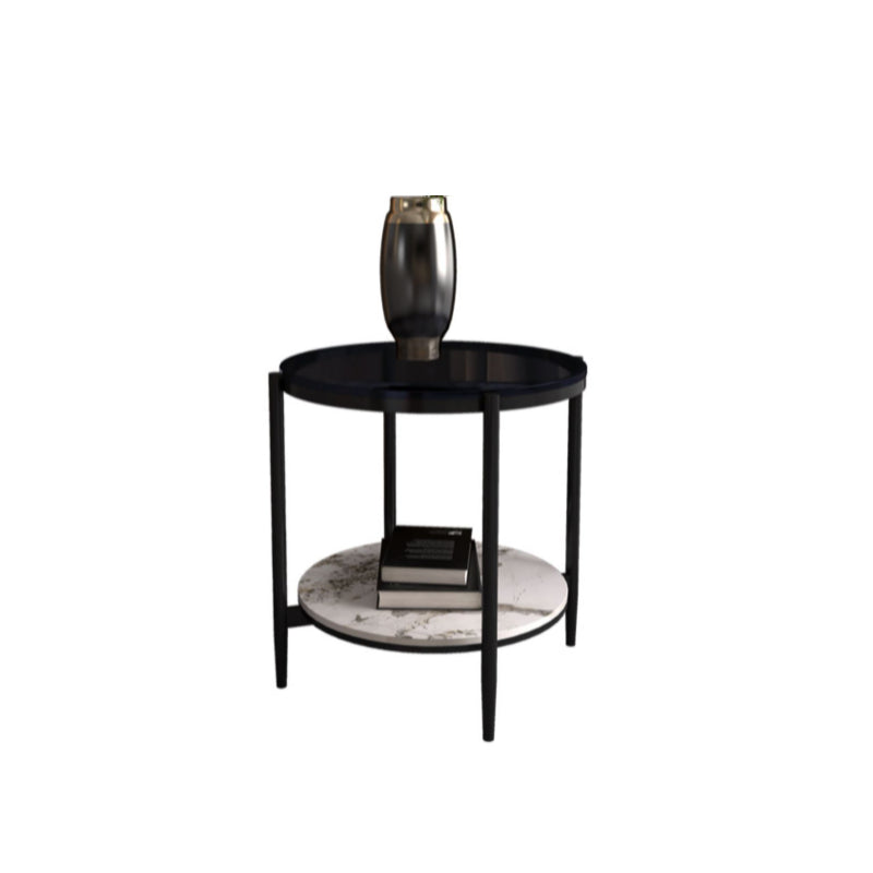 Modernistic 4 Legs Round Double Tier Living Room Accent Side Table