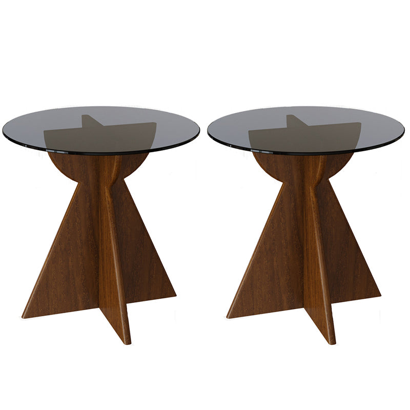 Contemporary Abstract Glass Top Round Living Room Accent Side Table