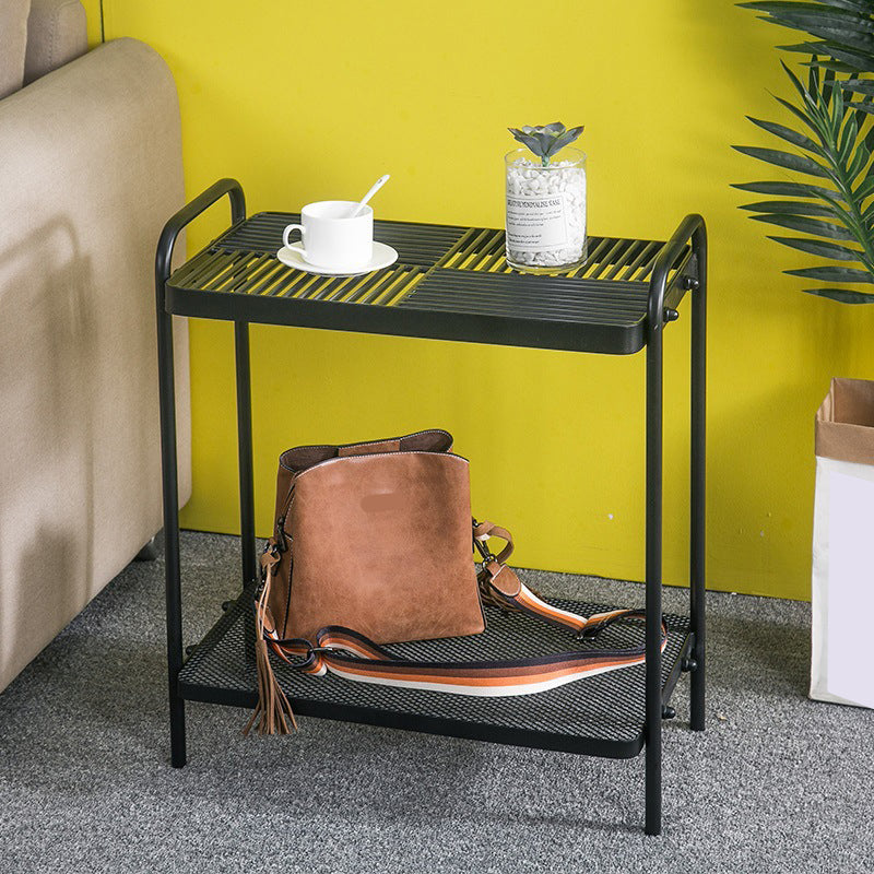 4 Legs Rectangular Side Table 19.68 inch Wide End Table with 2 Shelves
