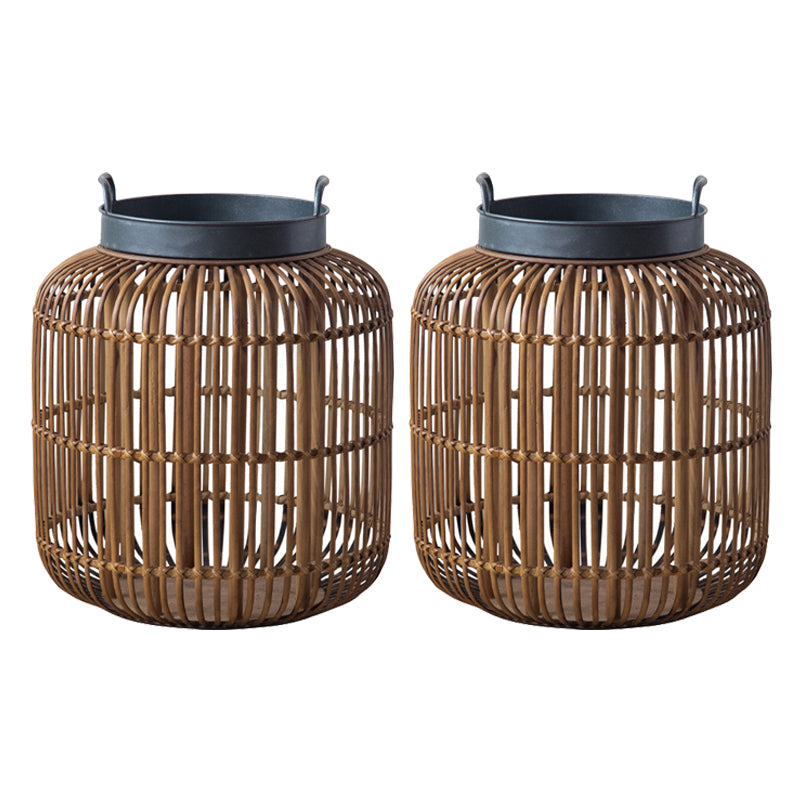 Tray Top Side Accent Table Rustic Metal and Rattan Drum End Table