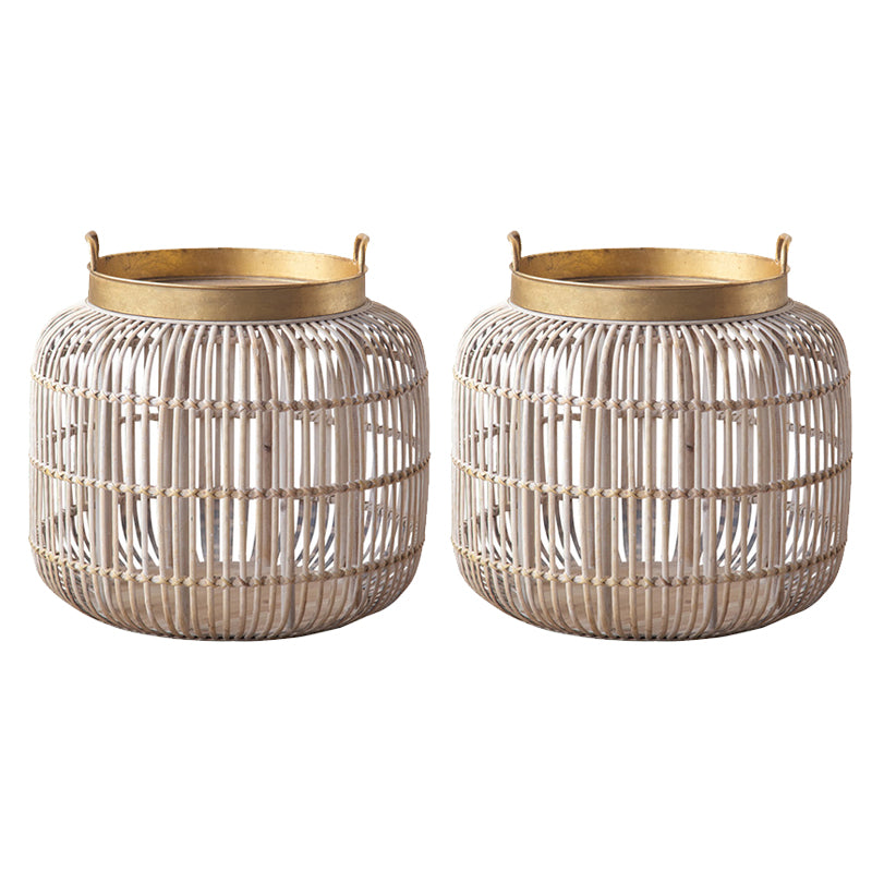 Tray Top Side Accent Table Rustic Metal and Rattan Drum End Table