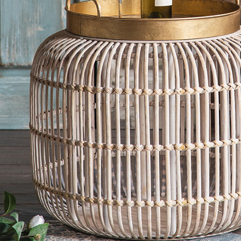 Tray Top Side Accent Table Rustic Metal and Rattan Drum End Table
