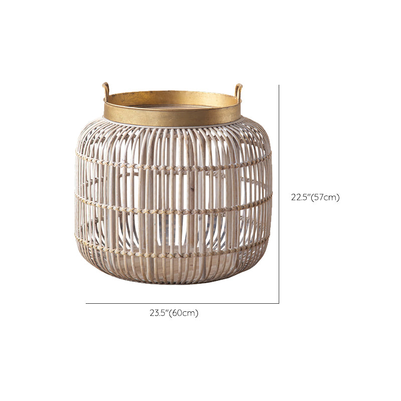 Tray Top Side Accent Table Rustic Metal and Rattan Drum End Table